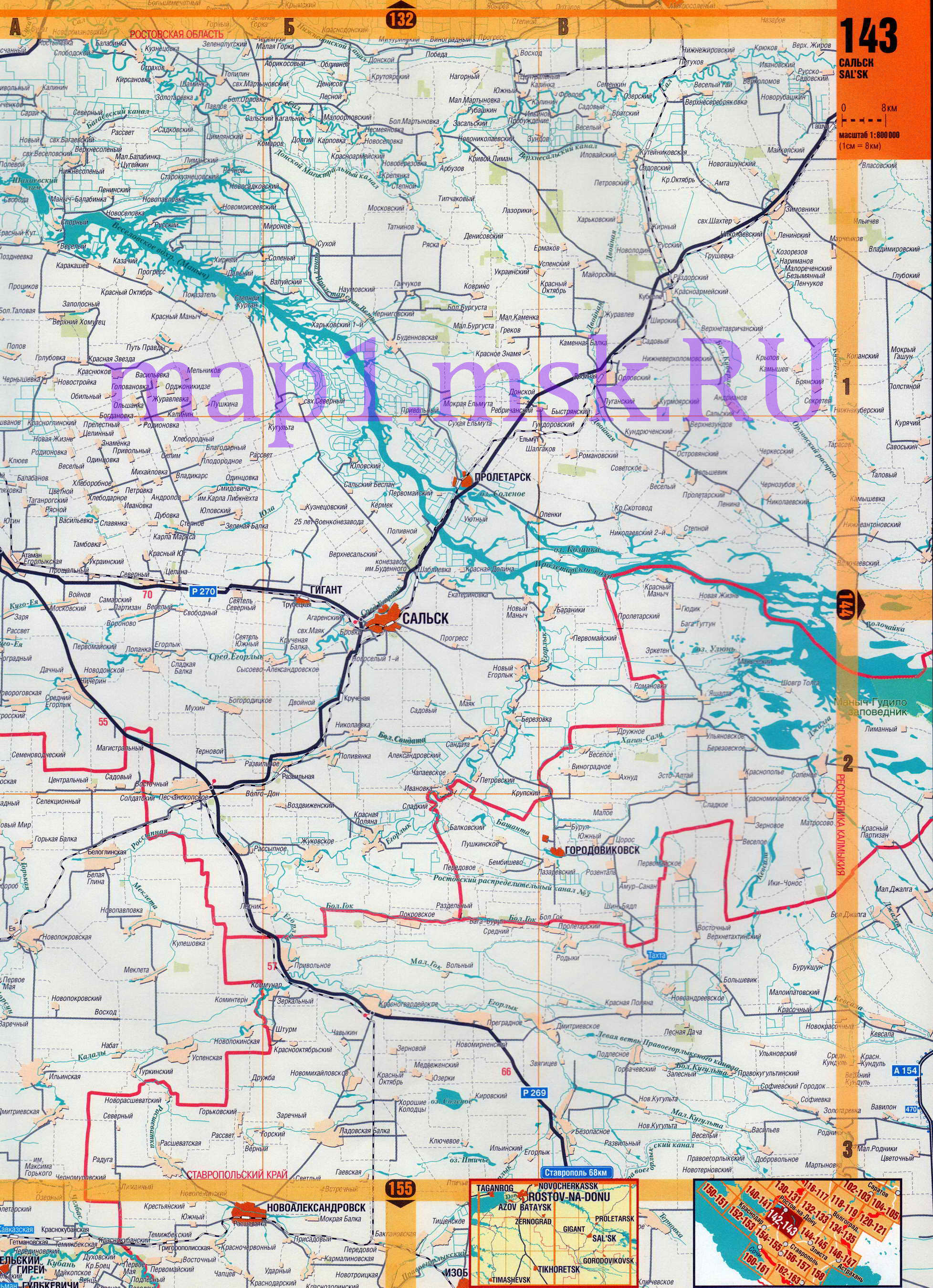 Карта юга Ростовской области. Автомобильная карта Ростовской области, C0 - 
